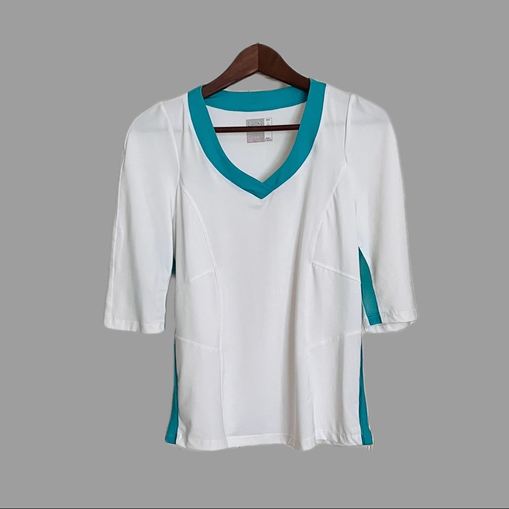 Lucky in Love 3/4 Sleeve V Neck Tennis Top size L